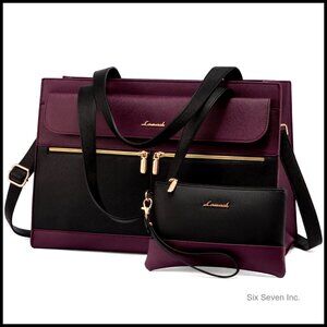 Professional Leather Laptop Tote Bag Large Capacity Waterproof Work Briefcase